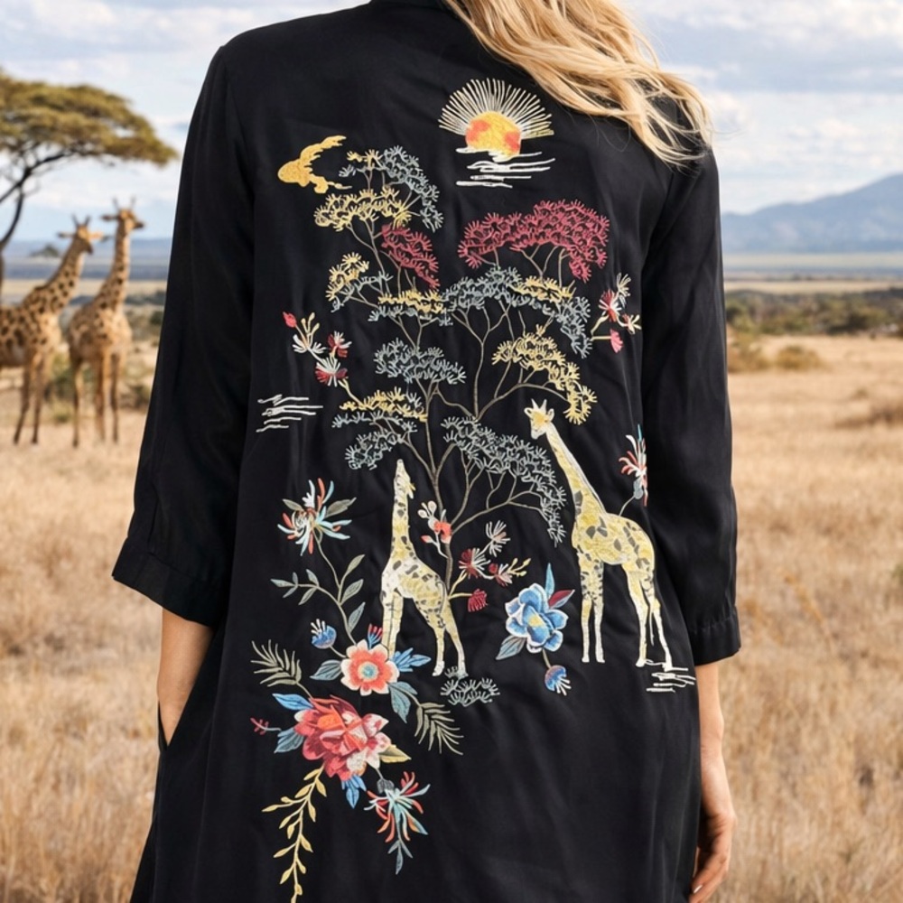 Johnny Was extremely heavily embroidered “Giraffe Savannah” duster RARE NWT - Picture 10 of 11